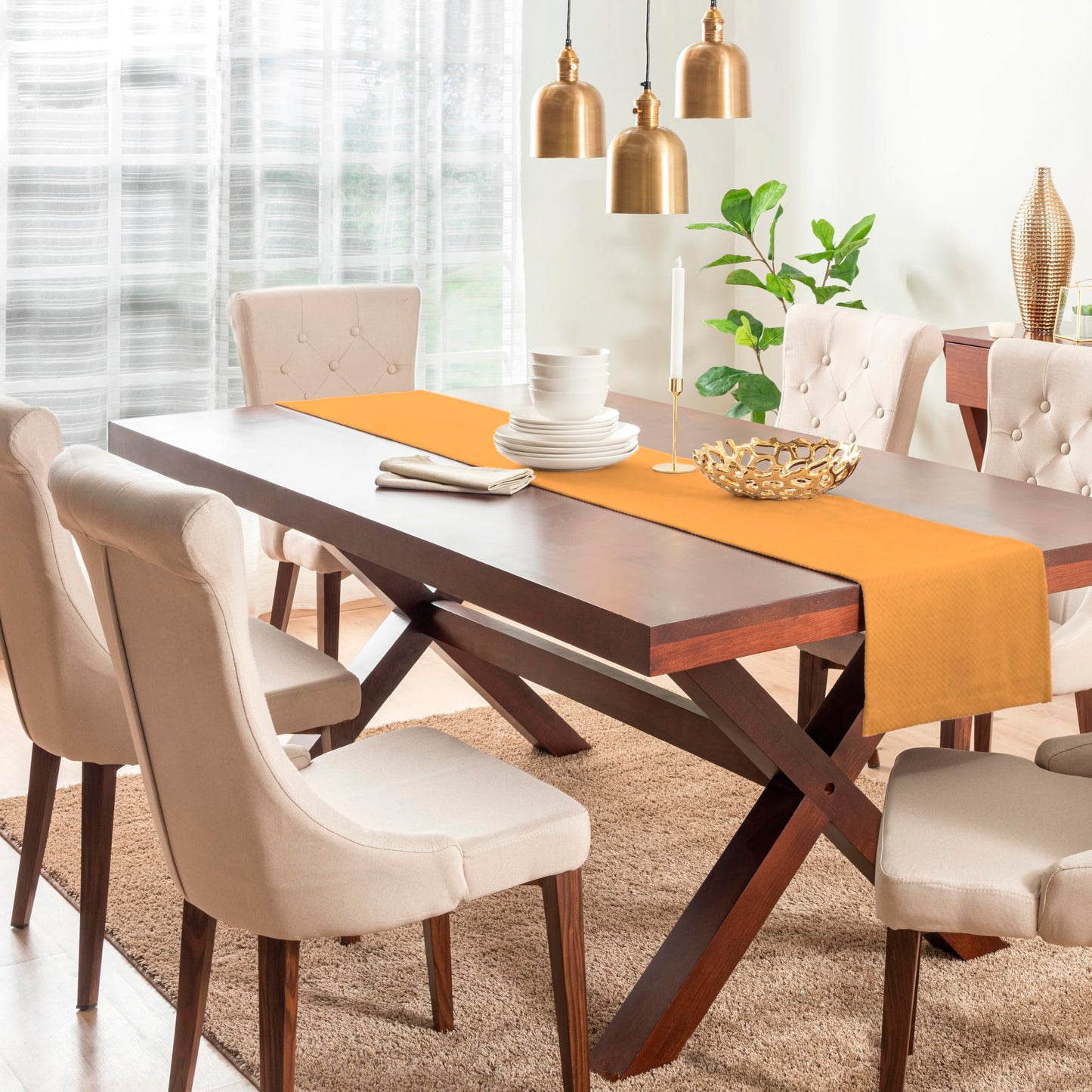 Calicot Table Runner 100% Cotton Table Runners 48 inches Long Home, Kitchen, Dining, Party, Wedding, Spring/Summer & Thanksgiving Christmas Decorations (Apricot Yellow, 14" x 48")
