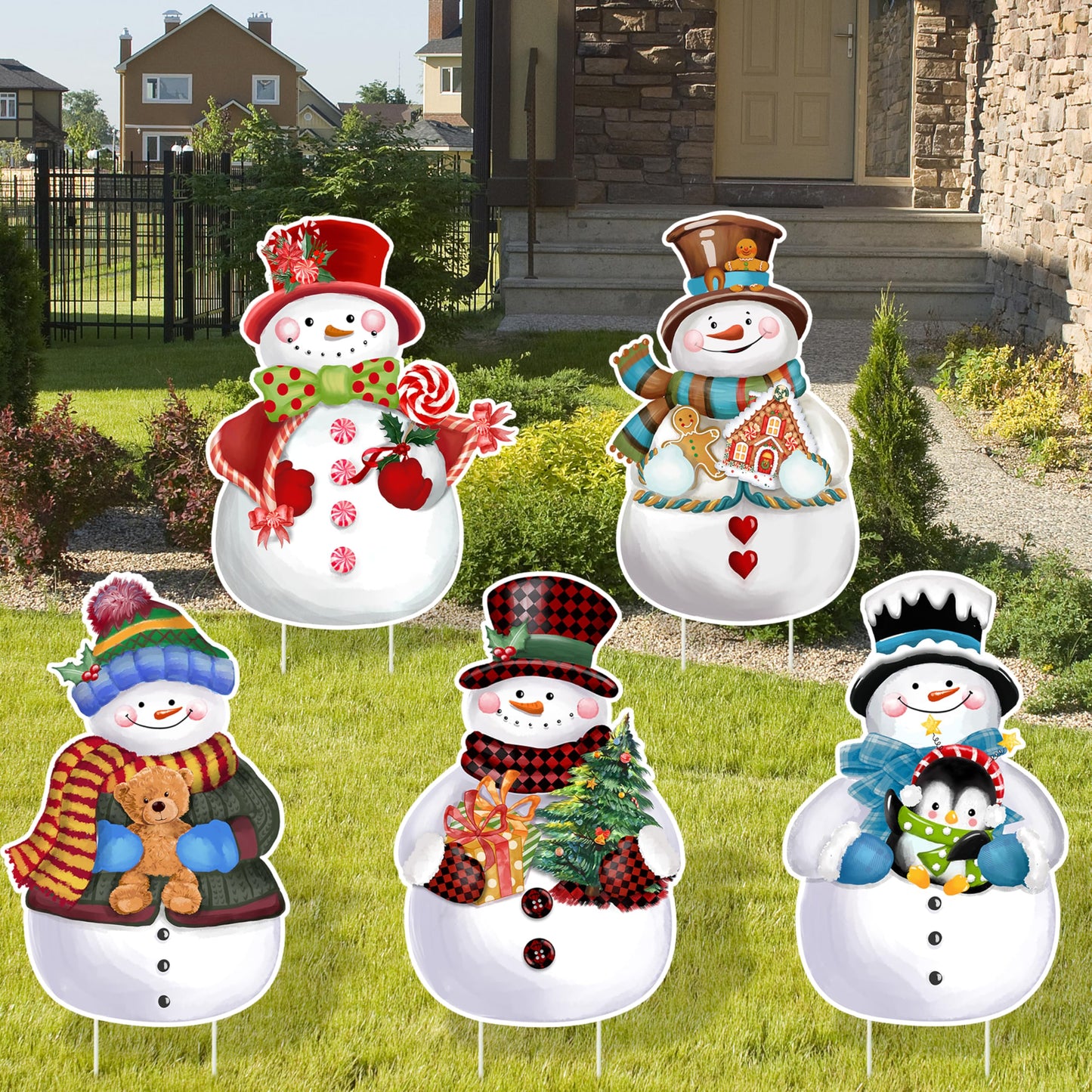 TREWAVE 9 Pcs Christmas Yard Signs with Stakes - Snowman Yard Stakes - Winter Outdoor Christmas Yard Decorations - Holiday Garden Signs for Lawn Pathway Outside Decor