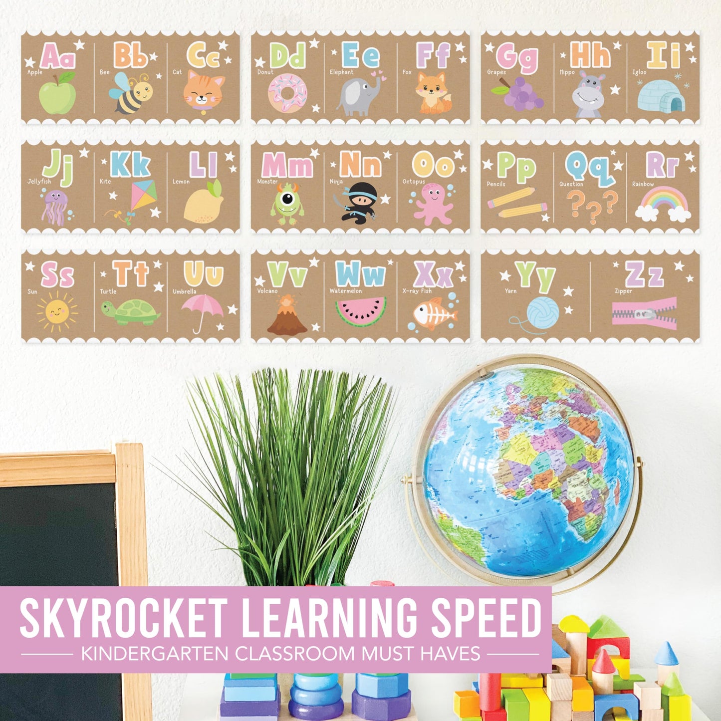 Hadley Designs Alphabet for Classroom Wall Decor - ABC Posters for Classroom Wall Chart Preschool & Kindergarten, ABC Letters & Number Line Elementary Must Haves, Kraft Daycare & Homeschool Essentials