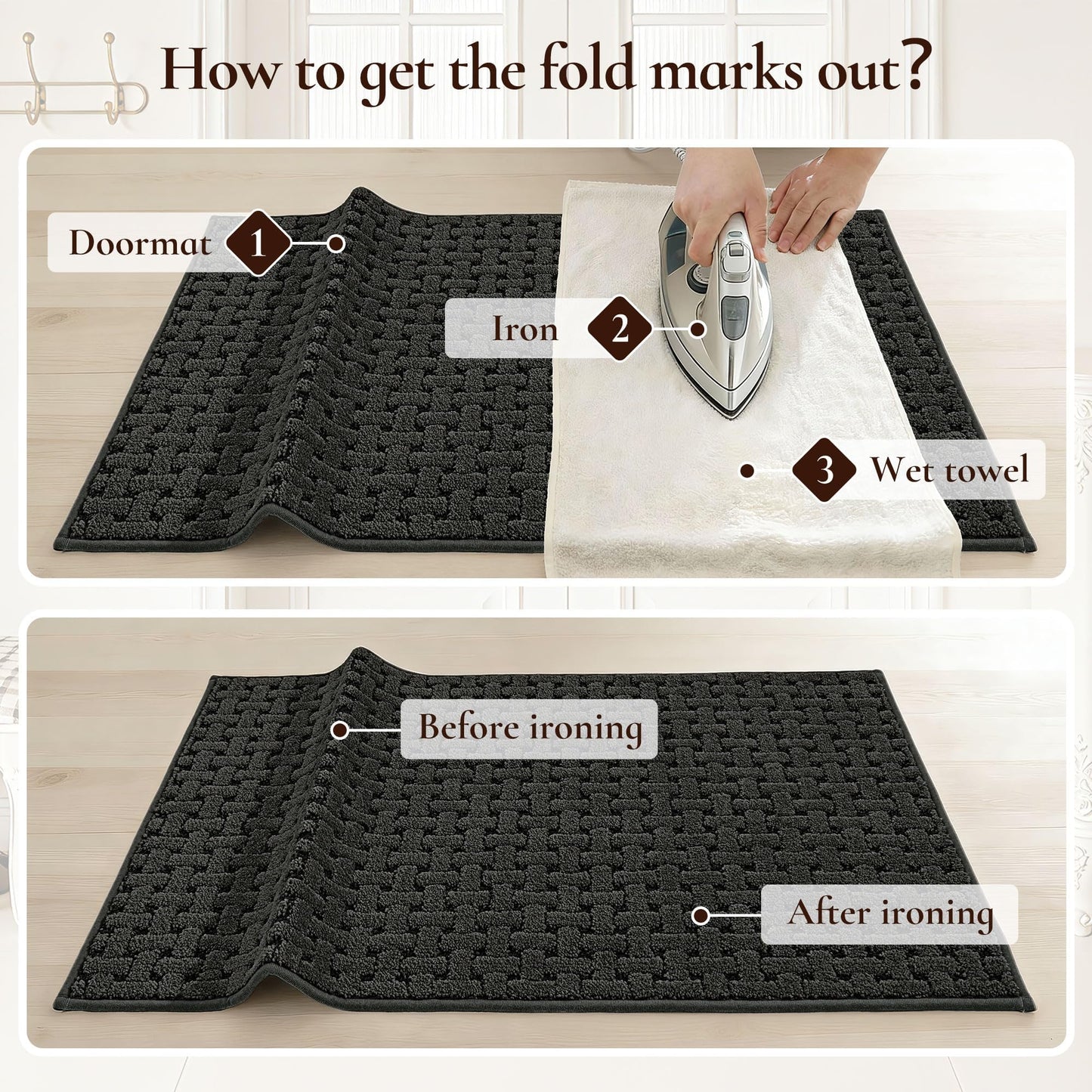 FLOORHUG Door Mat Indoor Entrance 32x48, Non-Slip Washable Doormats Entry Way Mats, Dirt Resistant and Absorbent Welcome Mat, Easy Clean Low-Profile Doormat, Front Door, Inside Entrance, Dark Grey