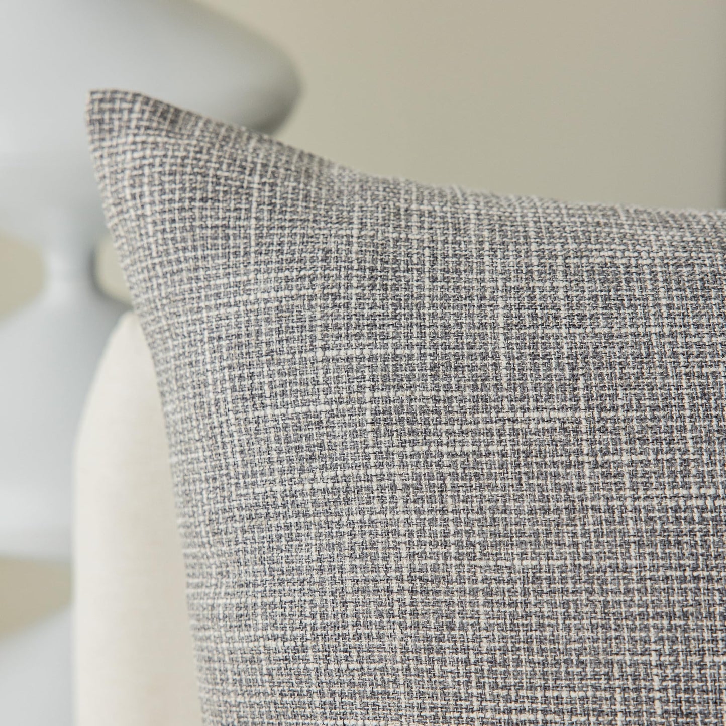 Kevin Textile Faux Linen Square 2 Tone Woven Throw Pillow Covers Sham Cushion Case for Car/Couch Use, 18-inch(2 Packs, Grey)