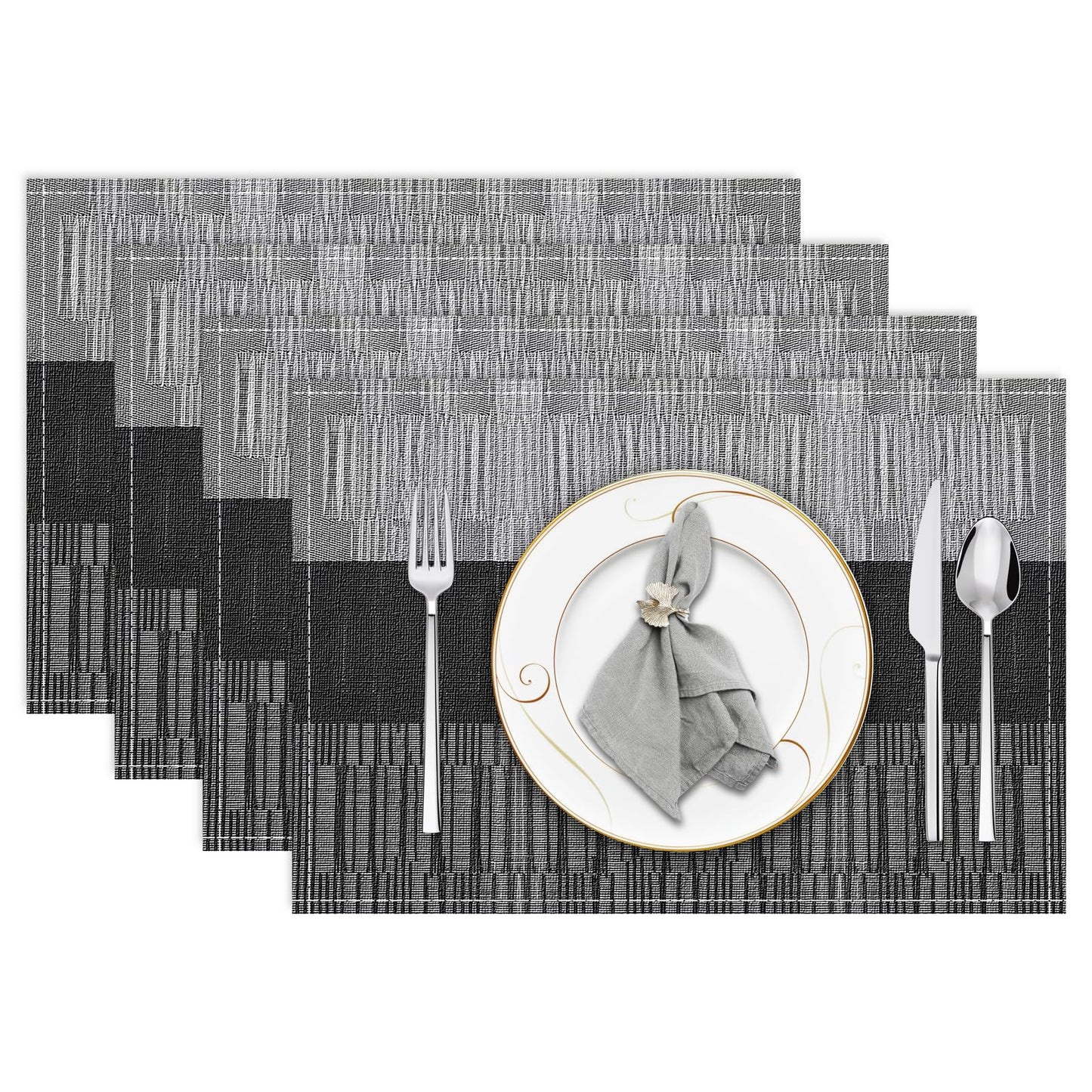 Niviy Black Placemats Set of 4, 12x18 Inch Washable Easy to Clean Heat-Resistant Anti-Skid Indoor Outdoor Table Mats for Holiday Party Kitchen Dining Room Decoration