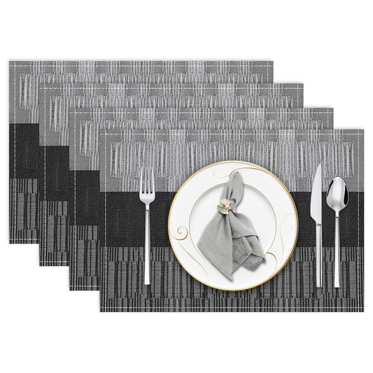 Niviy Black Placemats Set of 4, 12x18 Inch Washable Easy to Clean Heat-Resistant Anti-Skid Indoor Outdoor Table Mats for Holiday Party Kitchen Dining Room Decoration