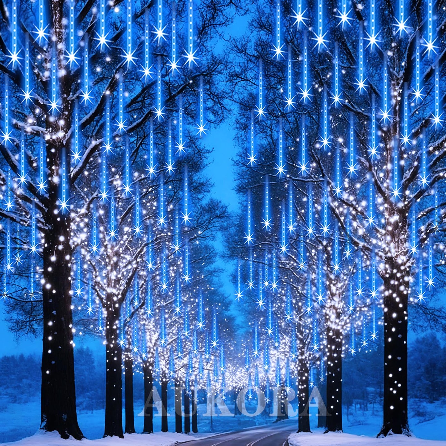 Aukora Christmas Lights Outdoor Meteor Shower Lights 12 inch 8Tubes 192LED UL Certified Falling Rain Drop Snow Icicle String Light for Xmas Tree Christmas Decorations Party Wedding Holiday Yard Blue