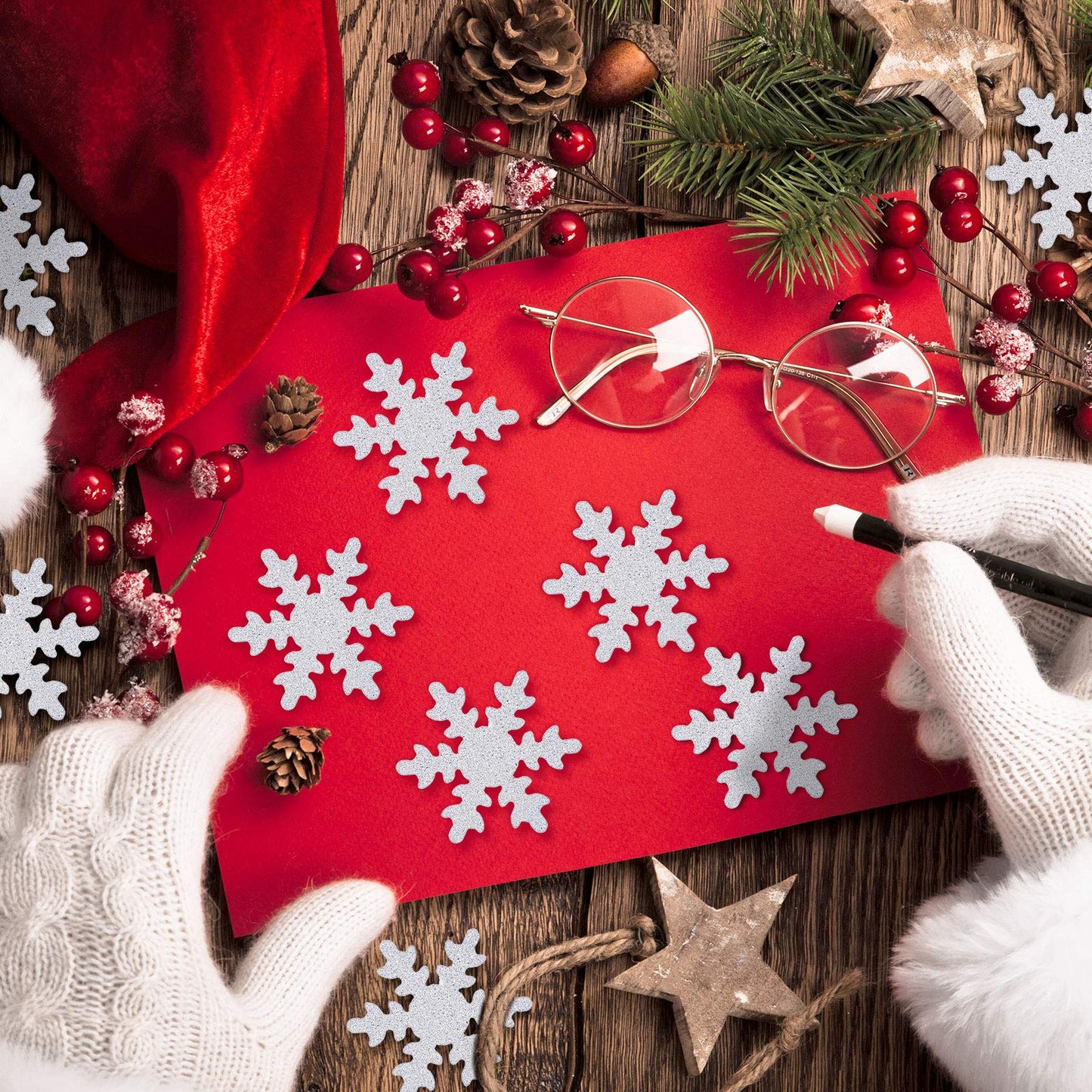 Skylety 100 Pcs Large Snowflake Confetti 1.97 Inch Glitter Christmas Confetti Double Sided Sprinkles Snowflake Party Table Decoration for Winter Christmas Holiday(Silver)