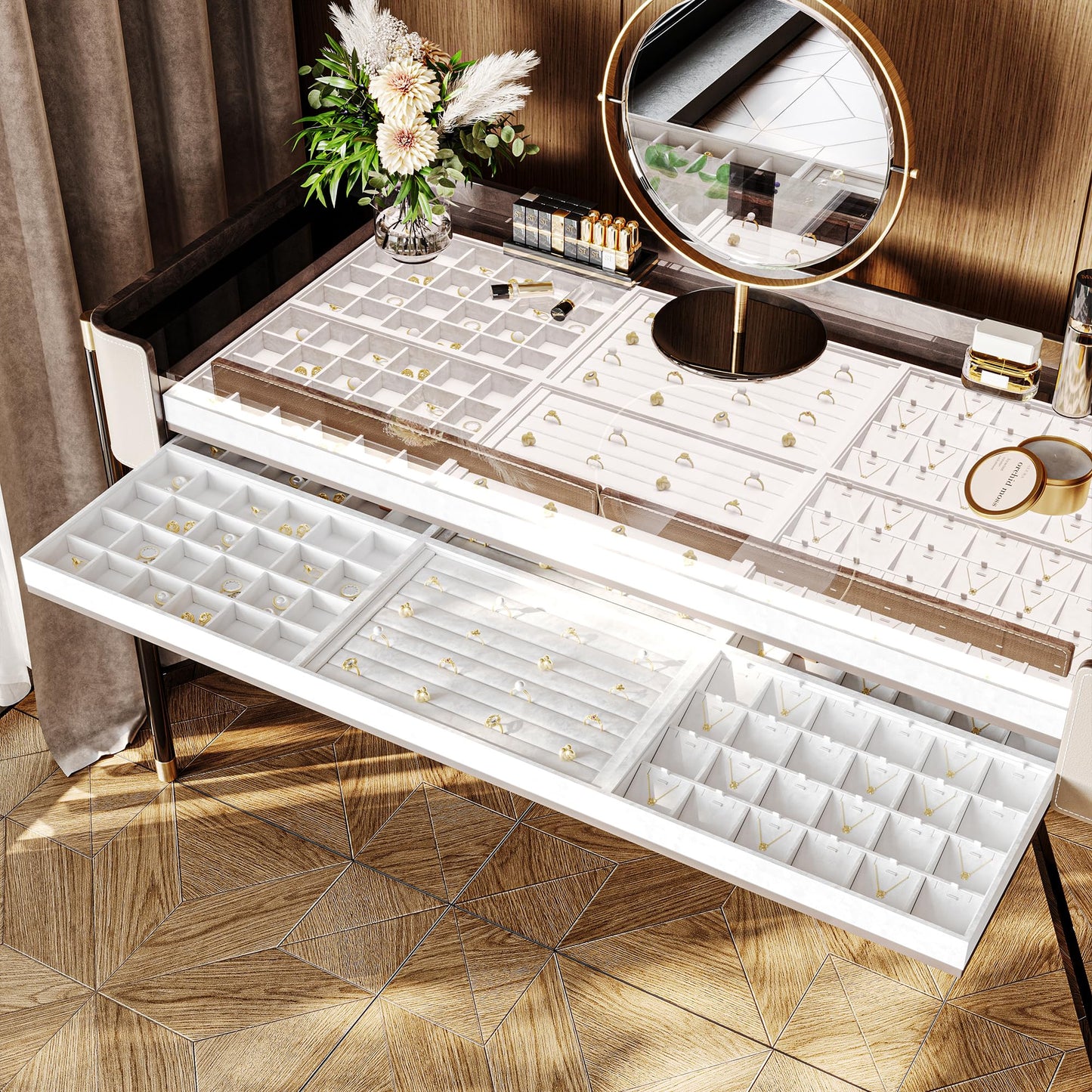 Papten PU Leather Jewelry Tray Necklace Bracelet Holder Stackable Jewelry Drawer Organizer Tray for Necklace Bracelets Watches Earring Ring Storage Display (White)