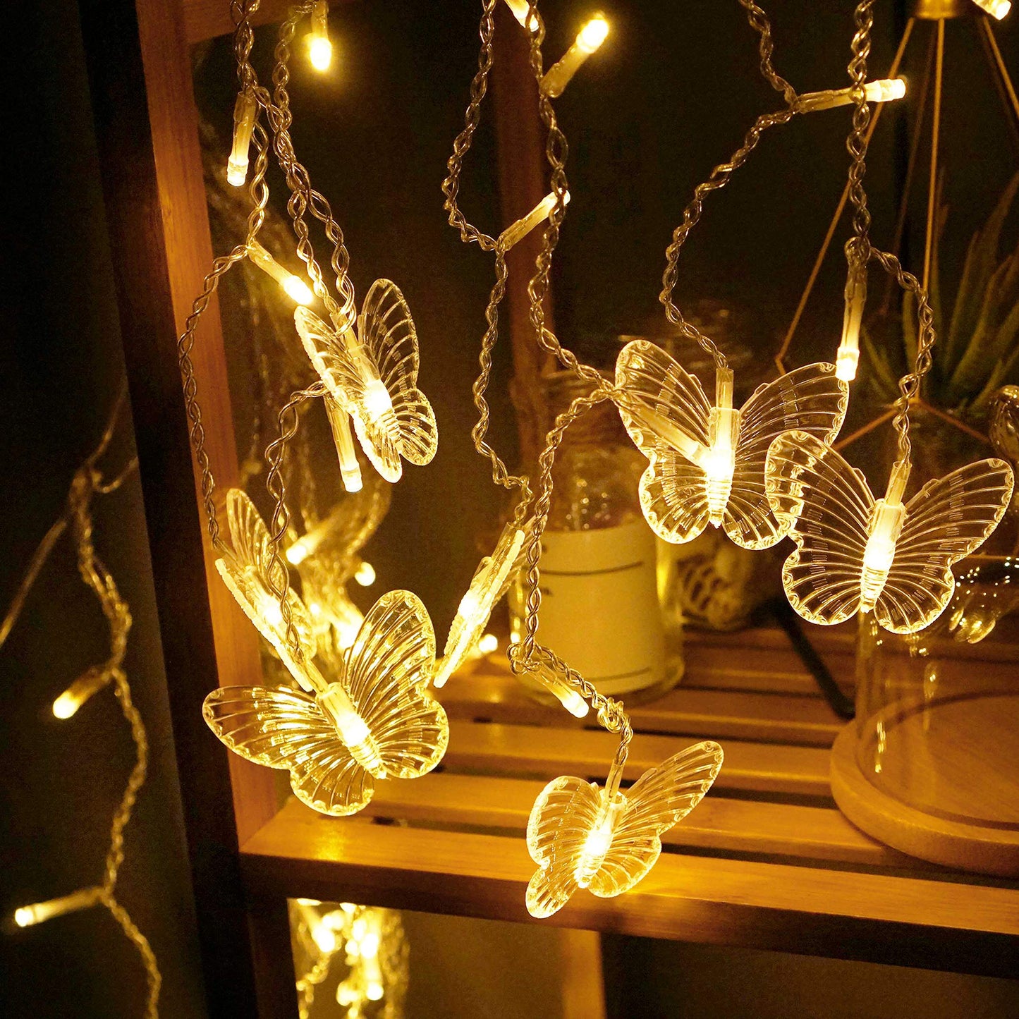 Butterfly Curtain Fairy String Lights, 120LED 8 Modes USB Powered Timer Firefly Twinkle Light with Romote, 14.7FT Copper Wire Hanging Decoration for Room, Wedding, Bedroom, Party, Christmas Decor