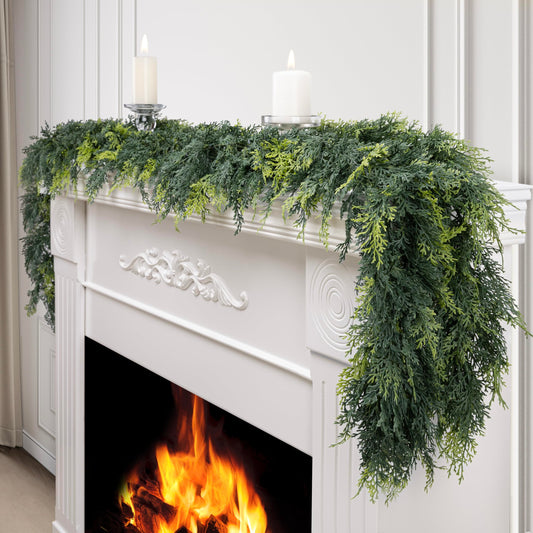Lescli 6ft Artificial Cedar Garland, Real Touch Pine Garland, Christmas Faux Greenery for Mantle, Fireplace Wall, Table Decor, Christmas Decorations, DIY Crafts