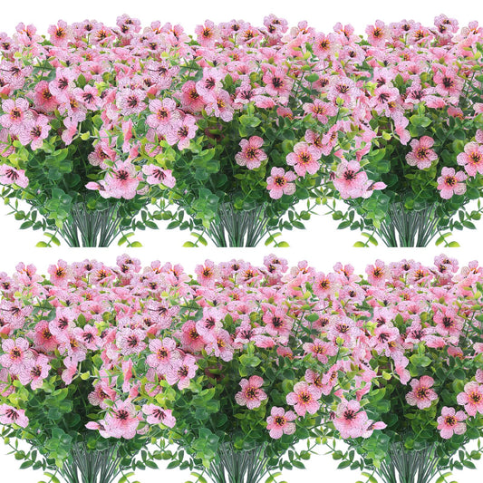 XEOLIAN 12 Bundles Artificial Flowers Outdoor UV Resistant Fake Plastic Plants Indoor Outside Hanging Plants Garden Porch Window Box Home Wedding Farmhouse Festive Shrub Decor (Pink)