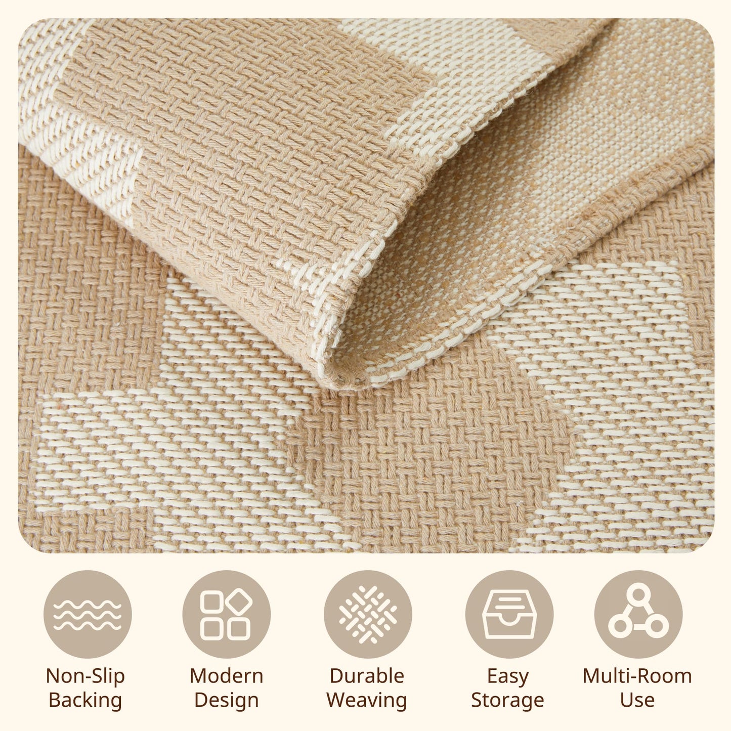 MatEssenz 2x3 Washable Entryway Rug, Woven Boho Geometric Indoor Front Door Mat, Pet Friendly Neutral Farmhouse Accent Throw Rug for Kitchen & Bedroom, Beige