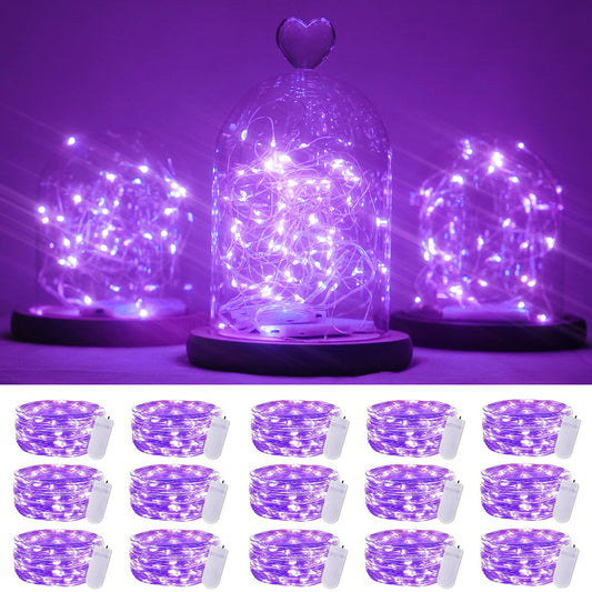 SmilingTown 15 Packs 20 Led Purple Fairy Lights Battery Operated 6.6ft Silver String Lights Waterproof Firefly Starry Light for DIY Table Centerpieces Wedding Halloween Christmas Party Decor