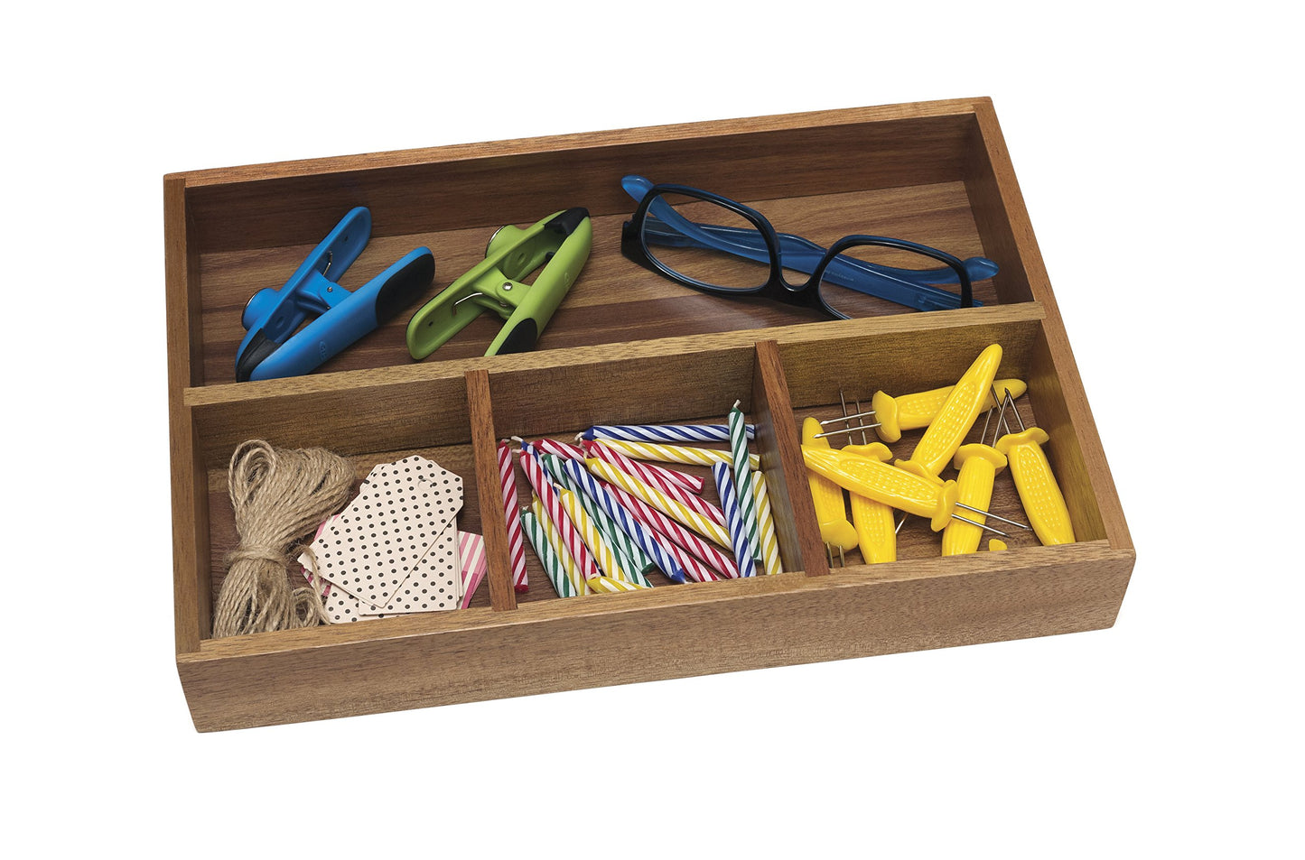 Lipper International Acacia Organizer Tray, 4-Compartments, 12" x 8" x 1 3/4"