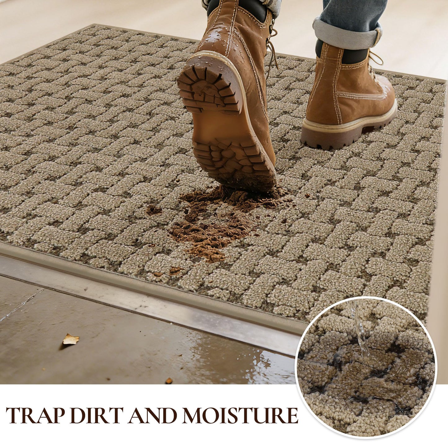 FLOORHUG Door Mat Indoor Entrance 24x36, Non-Slip Washable Doormats Entry Way Mats, Dirt Resistant and Absorbent Welcome Mat, Easy Clean Low-Profile Doormat, Front Door, Inside Entrance, Beige