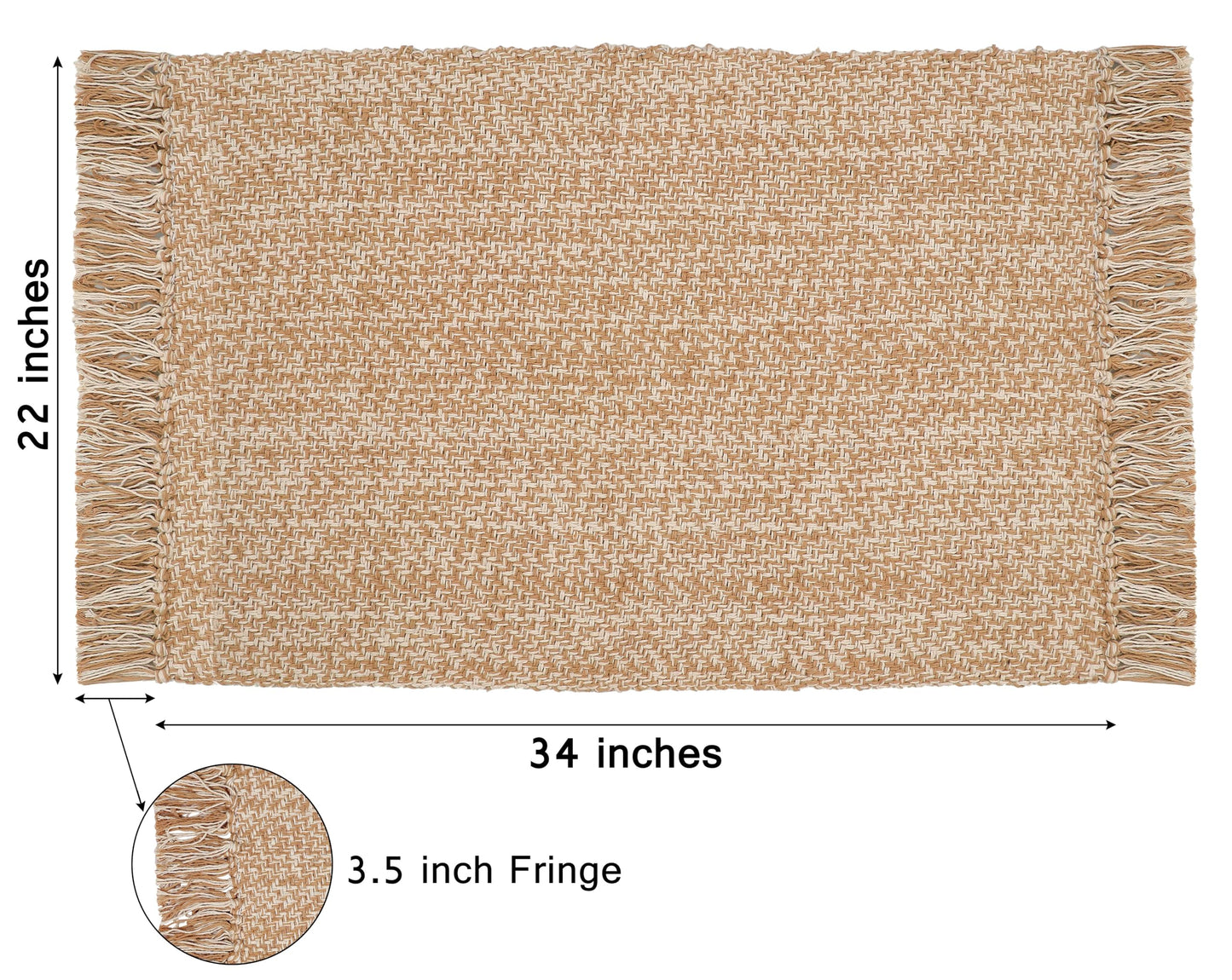 COTTON CRAFT Woven Area Rug - 2 Pack Reversible Boho Farmhouse Rustic Cotton Throw Rug Carpet with Fringe - Machine Washable Accent Mat for Bedroom Living Room Entryway Bathroom - 22x34 - Tan Natural