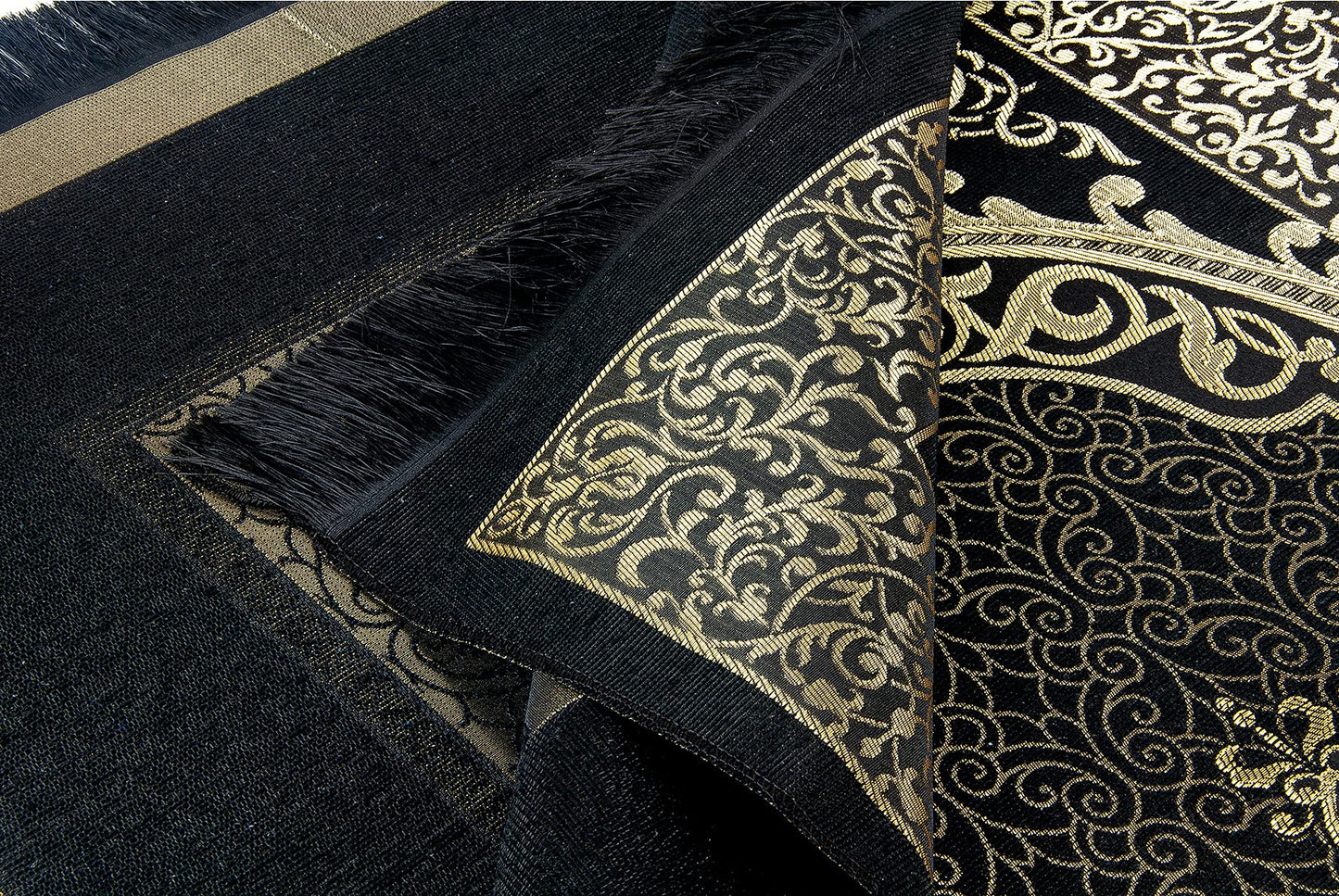 ihvan online Muslim Prayer Rug and Prayer Beads with Elegant Design Cylinder Gift Box, Janamaz, Soft Sajadah, Islamic Gifts Set, Portable Prayers Carpet Mat, Taffeta Fabric, Black