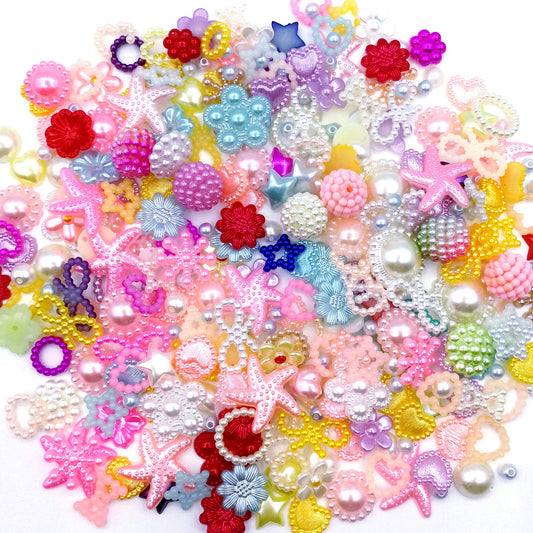 Amaney Around 300pcs 4-20mm Mixed Styles Crafts Material Kit Flatback Rhinestones Pearls Resins Round Beads Embellishments for DIY, Plastic, Assorted Colors