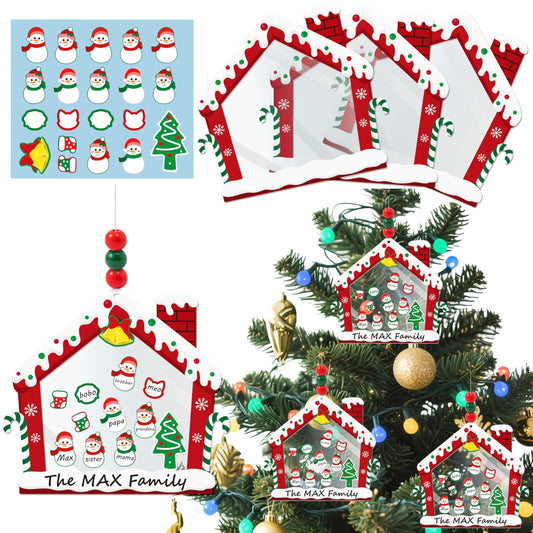 B1ykin Christmas Tree Ornament Kit - 24Pcs DIY Snowman House Paper Craft for Kids, Xmas Family Names Personalized Decor with Wooden Beads, Classroom Homeschool Christmas Party Favors (Snowman)