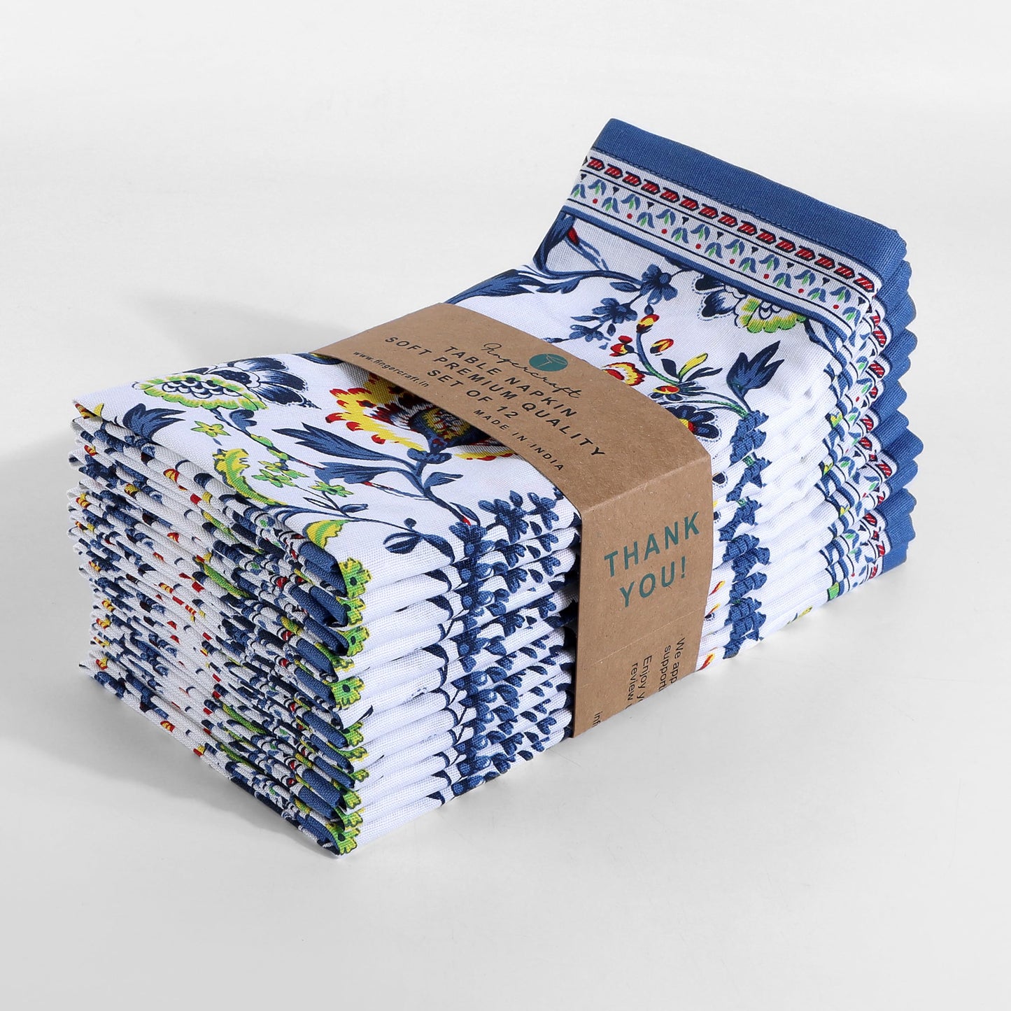 Fingercraft Cloth Napkins, Set of 12 Cotton Linen Blend Printed Dinner Napkins Cloth Mitered Corner Perfect for Parties Dinners Weddings Cocktail Christmas 20x20 Blue Floral