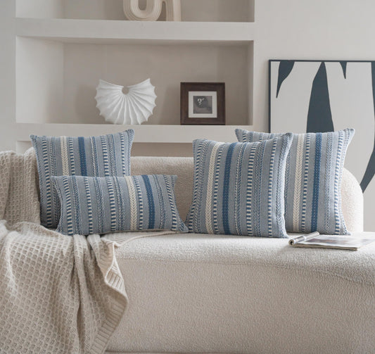 Cethom Boho Throw Pillow Covers 18x18 Inch Set of 2, Farmhouse Decorative Couch Pillow Cases, Blue Accent Pillows of Bed, Sofa Bedroom Living Room Home Decor Cushion Cover