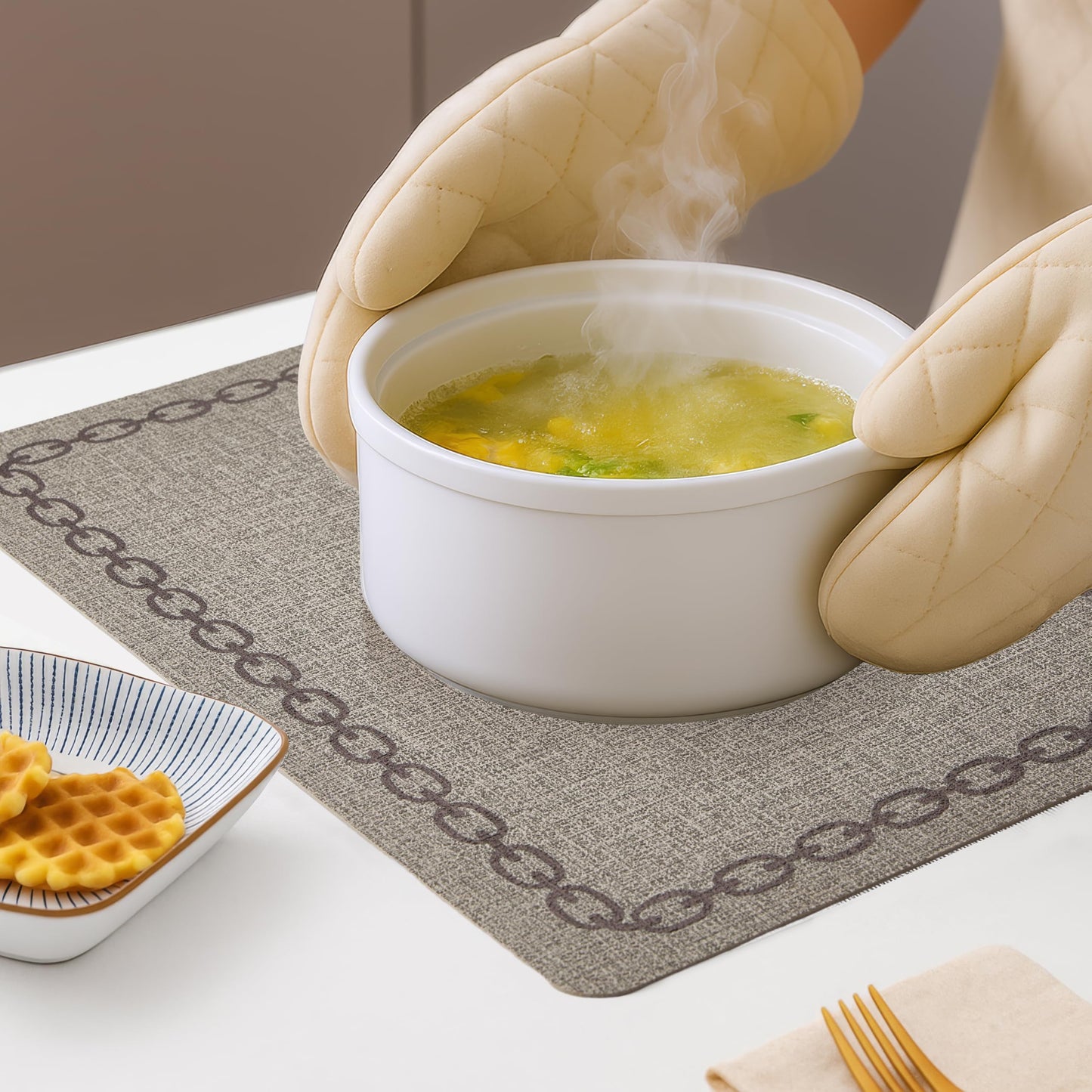 OasisLiteZen Placemats Set of 6, Heat Resistant & Waterproof Table Mats for Dining, Non Slip Scratch Proof Place Mats for Kitchen, Easy to Clean - Outdoor,Indoor Use（17x12 Inch）