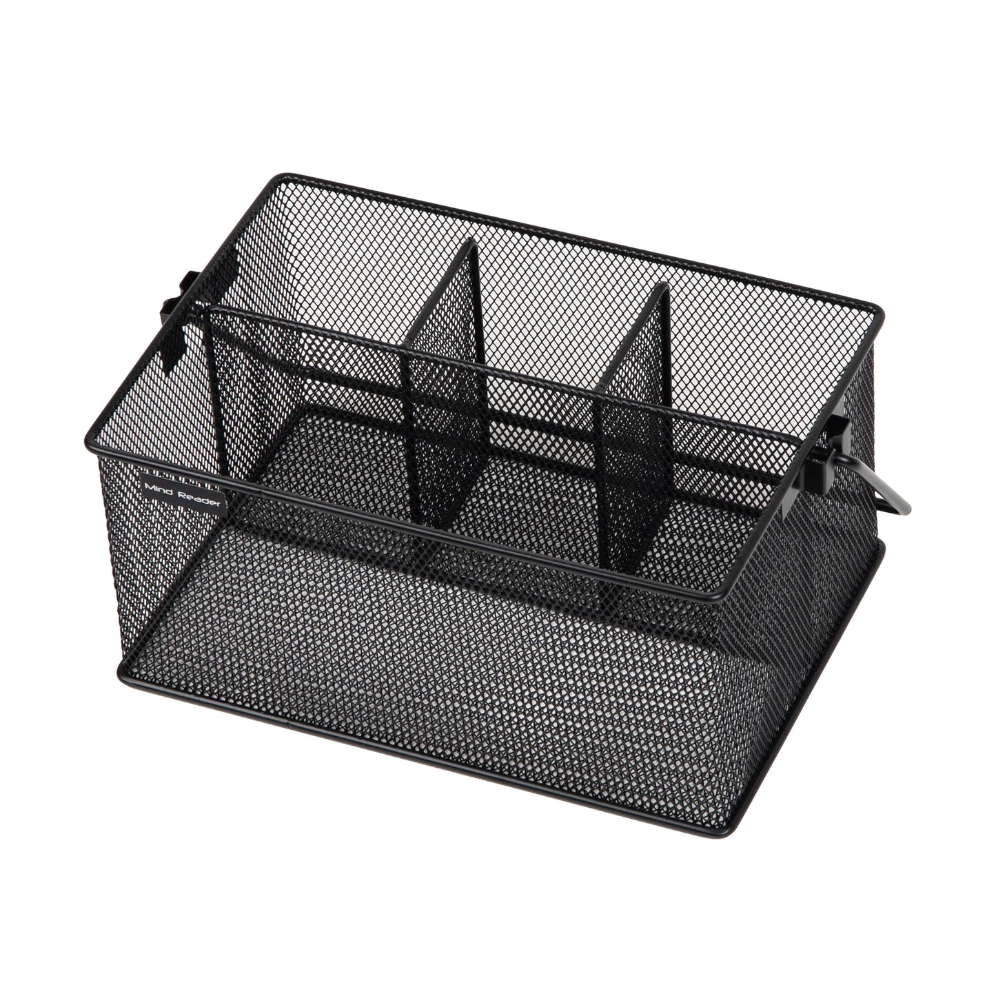 Mind Reader Multi-purpose Storage Caddy with Handle, Desktop Organizer, Cutlery Holder, 4 Compartments, Metal Mesh, Black