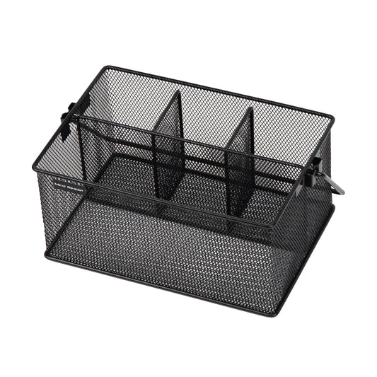 Mind Reader Multi-purpose Storage Caddy with Handle, Desktop Organizer, Cutlery Holder, 4 Compartments, Metal Mesh, Black