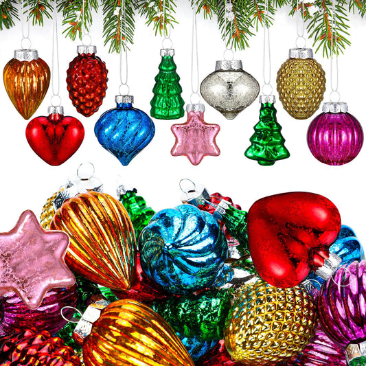 Moucuny 30 Pcs Christmas Vintage Retro Glass Ornaments Bulk, Mini Antique Mercury Glass Ornaments for Christmas Tree Small Hand Blown Ball for Xmas Vintage Holiday Decoration (Multicolor)