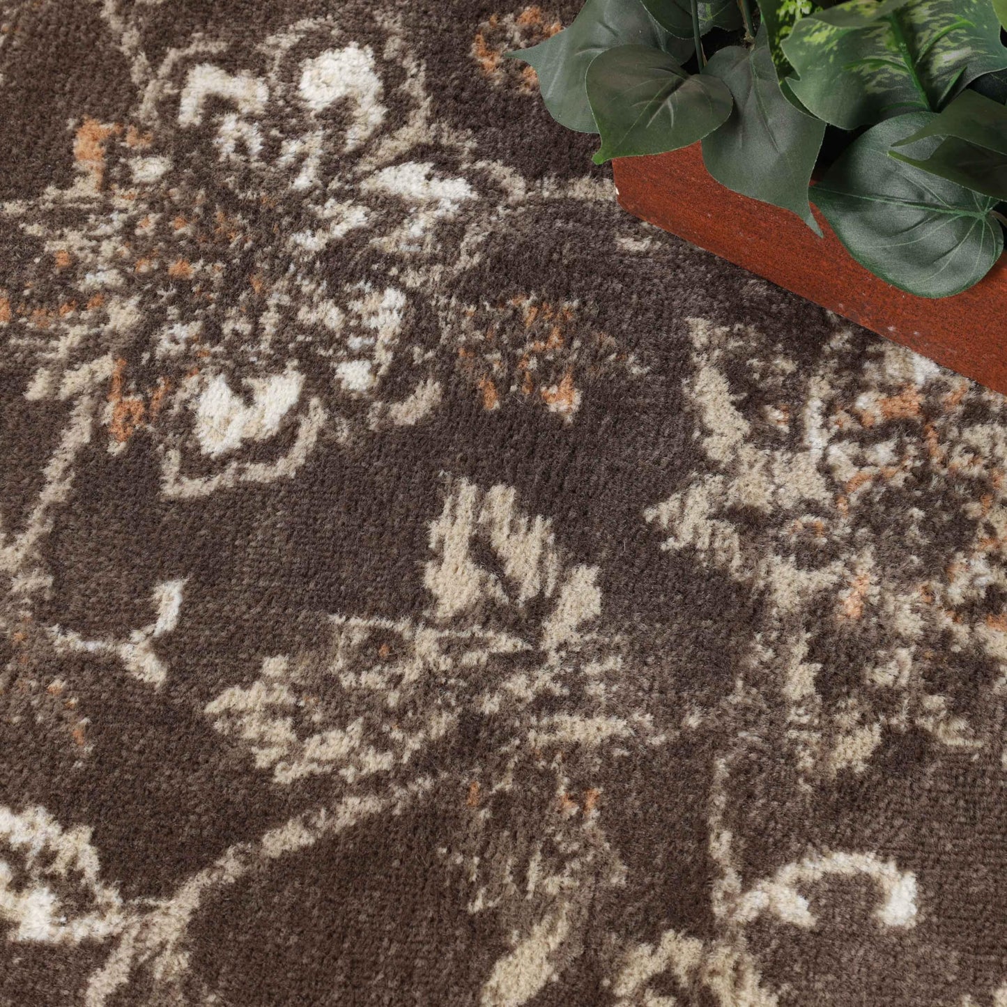 Superior Indoor Large Area Rug for Hallways, Entry, Office, Living/Bedroom, Hardwood, Tile, Floor Cover, Plush Carpet Cover, Modern Farmhouse Floral Decor, Jacobean Collection, 2' x 3', Chocolate