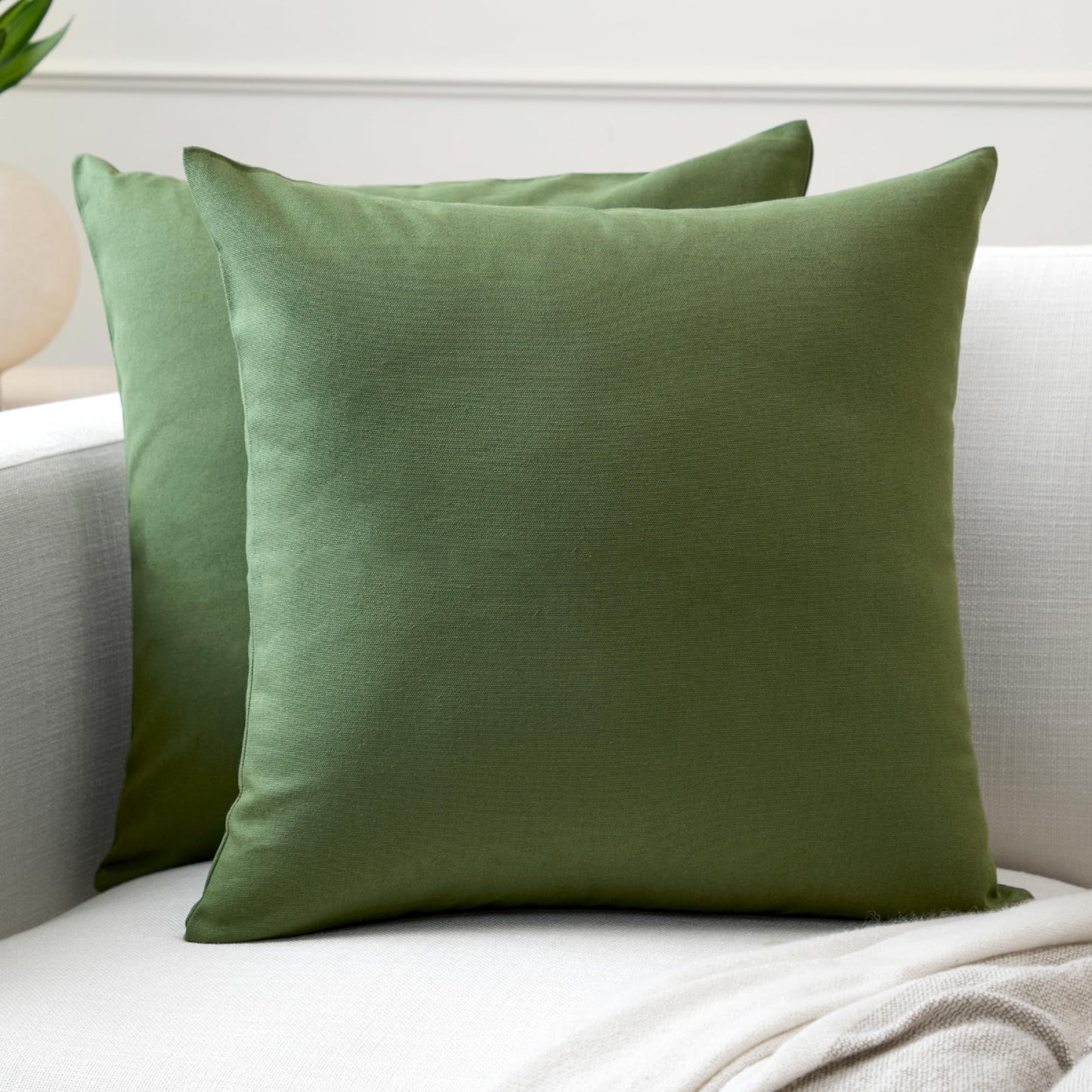 Encasa XO Throw Pillow Covers 18x18 in Set of 2 Leaf Green | No Inserts | Cotton Pillow Covers For Living Room, Bed, Sofa, Couch | Decorative Cushion Covers With Improved Zipper