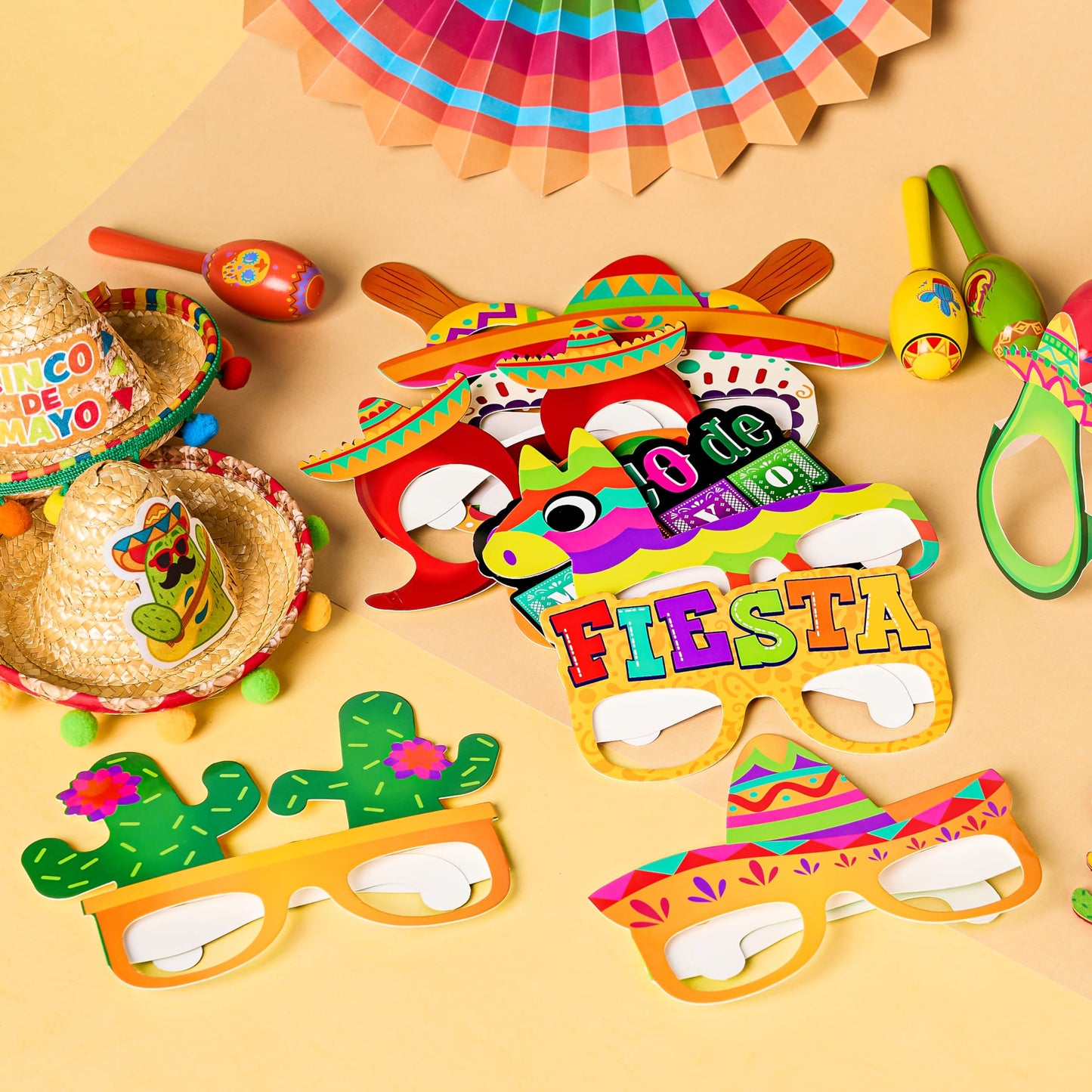 JOYIN 12 PCS Mexican Fiesta Party Paper Eyeglasses for Cinco de Mayo Party Decorations, Mexican Themed Bachelorette Party Favors, Party Costume Photo Booth Props Supplies for Taco Tuesday