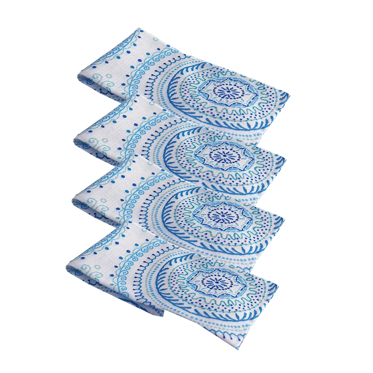 Newbridge Set of 4 Square Fabric Napkins, Blue Circle Stitch, Indoor Outdoor No Iron Soil Resistant Dining Room, Party and Banquet Napkins, Blue Modern Boho Chic Print