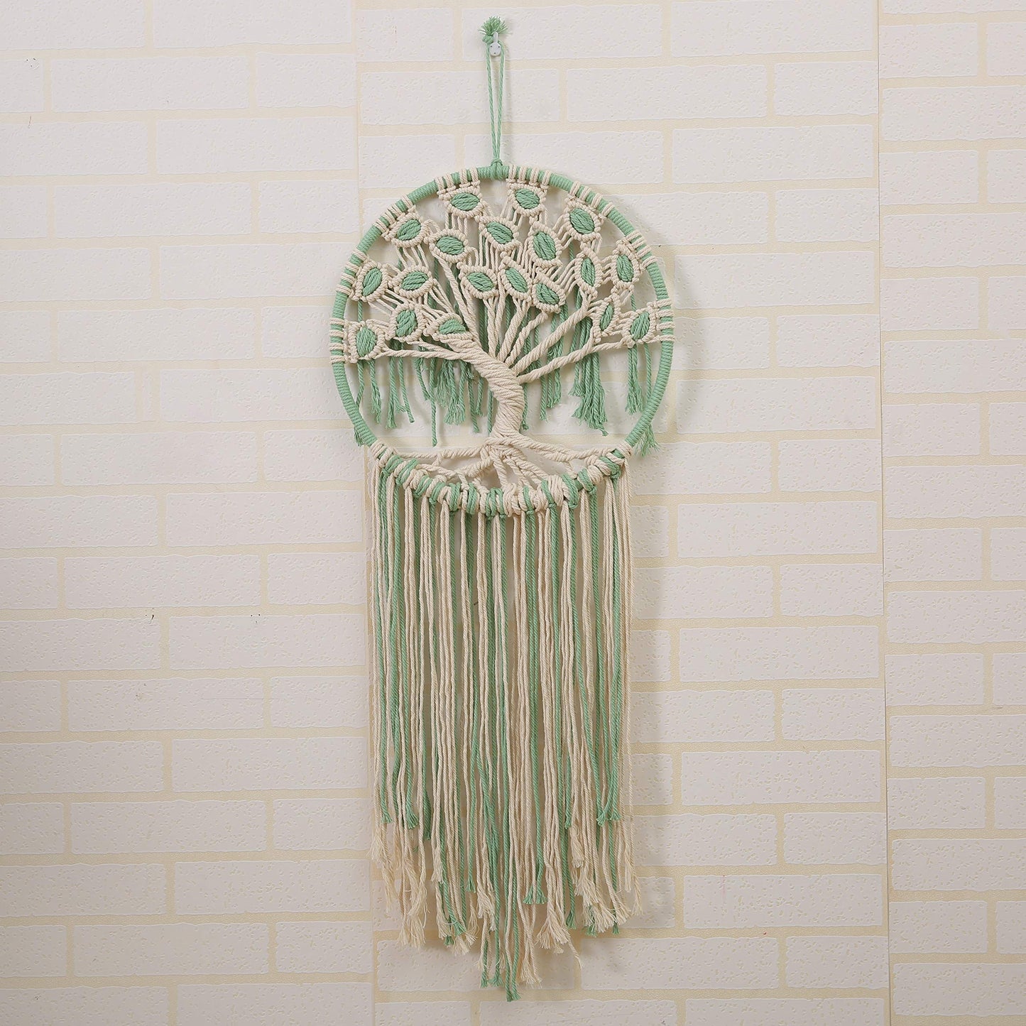 laddawan Macrame Wall Hanging Green and White Tree of Life Wall Art Decoration Home Decor Dream Catcher (X-Large)