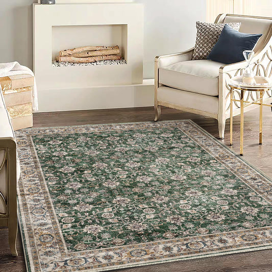 CHAMPLANT Washable Area Rug 4'x6' Vintage Traditional Floor Cover Foldable Thin Rugs Retro Kitchen Indoor Distressed Non Slip Carpet Floral Print Mat Bedroom Living Room