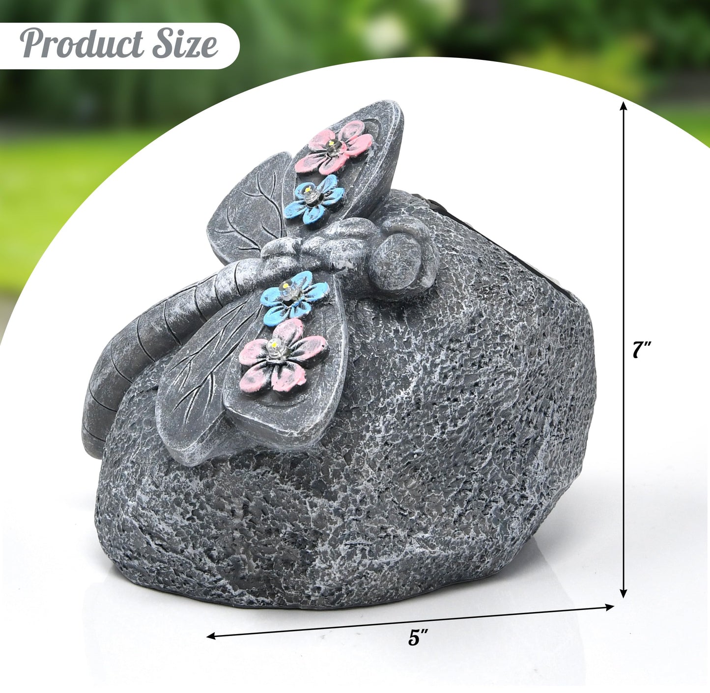 Gift Boutique Solar LED Dragonfly Garden Statue with Lights, Outdoor Resin Rock Decor for Patio Lawn Yard Pathway Flower Bed Decoration