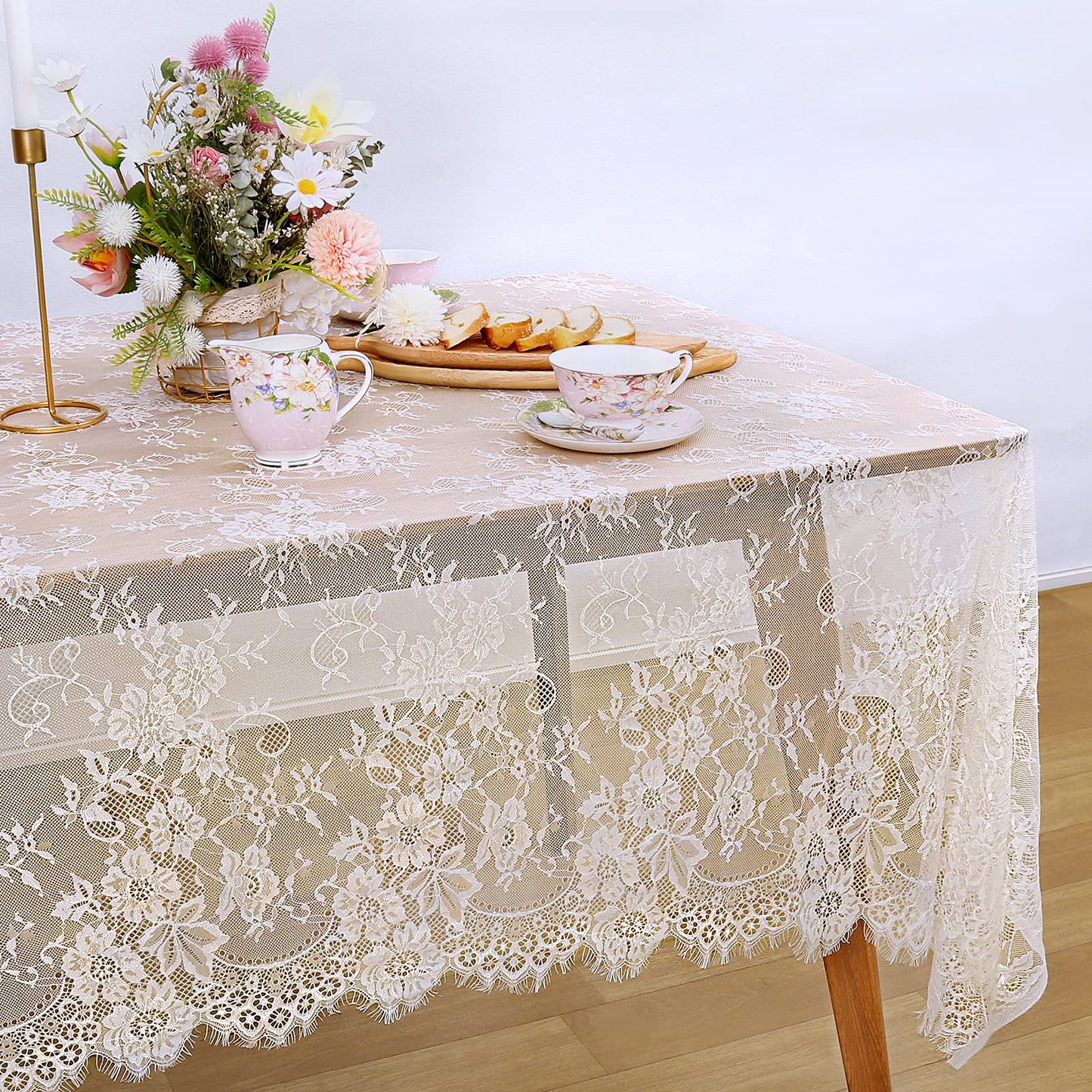 LuoluoHouse Rustic Ivory Wedding Tablecloths Lace Chic Rectangular Tablecloths for Wedding Reception Farmhouse Table Decorations 60x120 inch