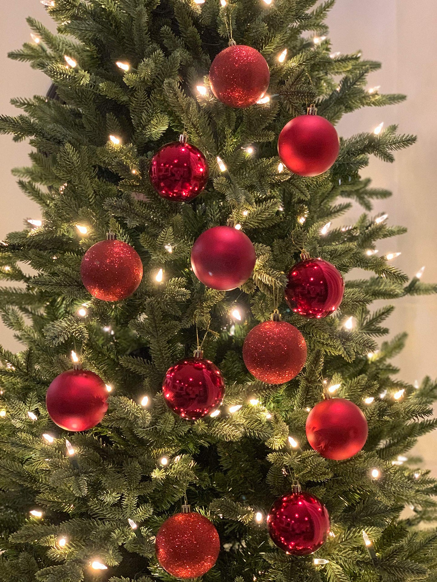 Amplexpo 12ct/80mm Shatterproof 4-Finish Christmas Ornaments Set (Red)
