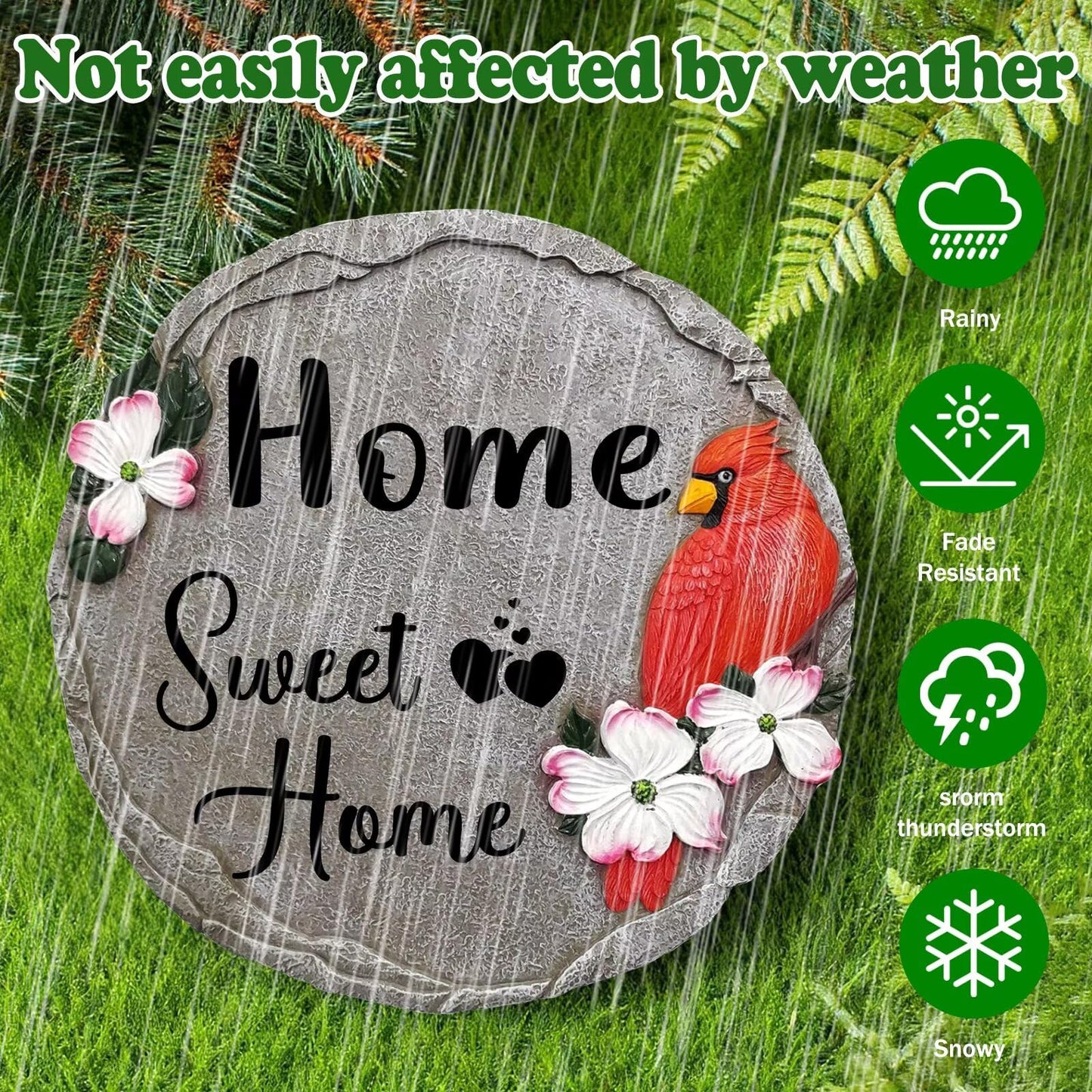 Sweet Home-Resin Stepping Stone,Outdoor Garden Pathway Decoration,Round Red Hummingbird Decorative Stone for Garden,Walkway Sculpture Yard Art for Patio,Home Decor