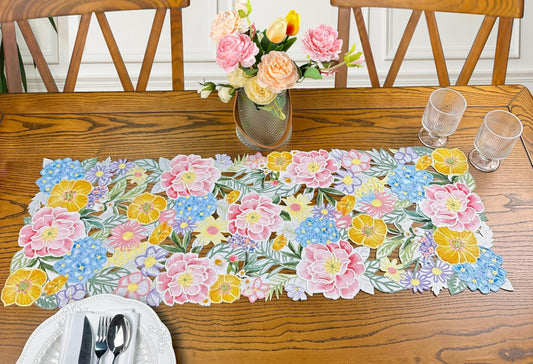 KEVA Floral Spring Table Runner 36inches Long, Flower Cutwork Embroidered Table Runner 13inch x 36inch, Easter Seasonal Spring Table Decorations for Kitchen Dining Table