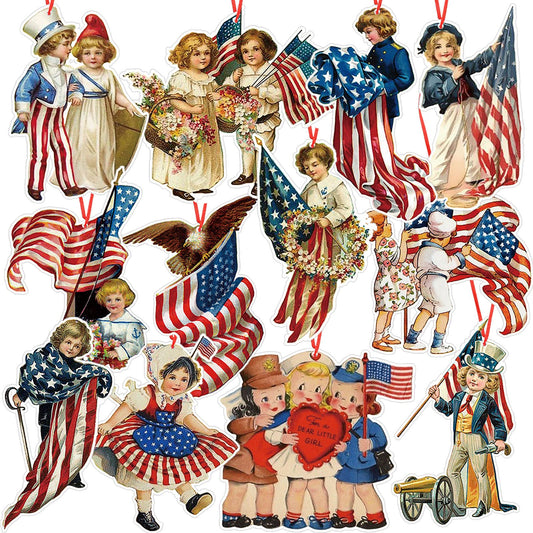 Fuutreo 48 Pcs 4th of July Ornaments for Tree Vintage Patriotic 250th Anniversary Tree Ornaments Red White Blue Patriotic Hanging Decorations for Home 4th of July Independence Day Decor