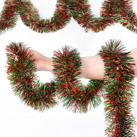 EverMerry Christmas Garland, 50 ft Tinsel Garland Christmas Decorations, Metallic Outdoor Christmas Garland for Stairs, Christmas Tree Tinsel, Home and Birthday Party Decorations(Red and Green)