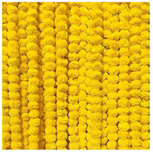 zig zag Artificial Marigold Garland (5pcs Pack) - Ideal for Weddings,Birthday, Christmas Decorations, and Diwali Celebrations, Faux Garlands 5 Strings - 4.5-5 Ft Long (Yellow)