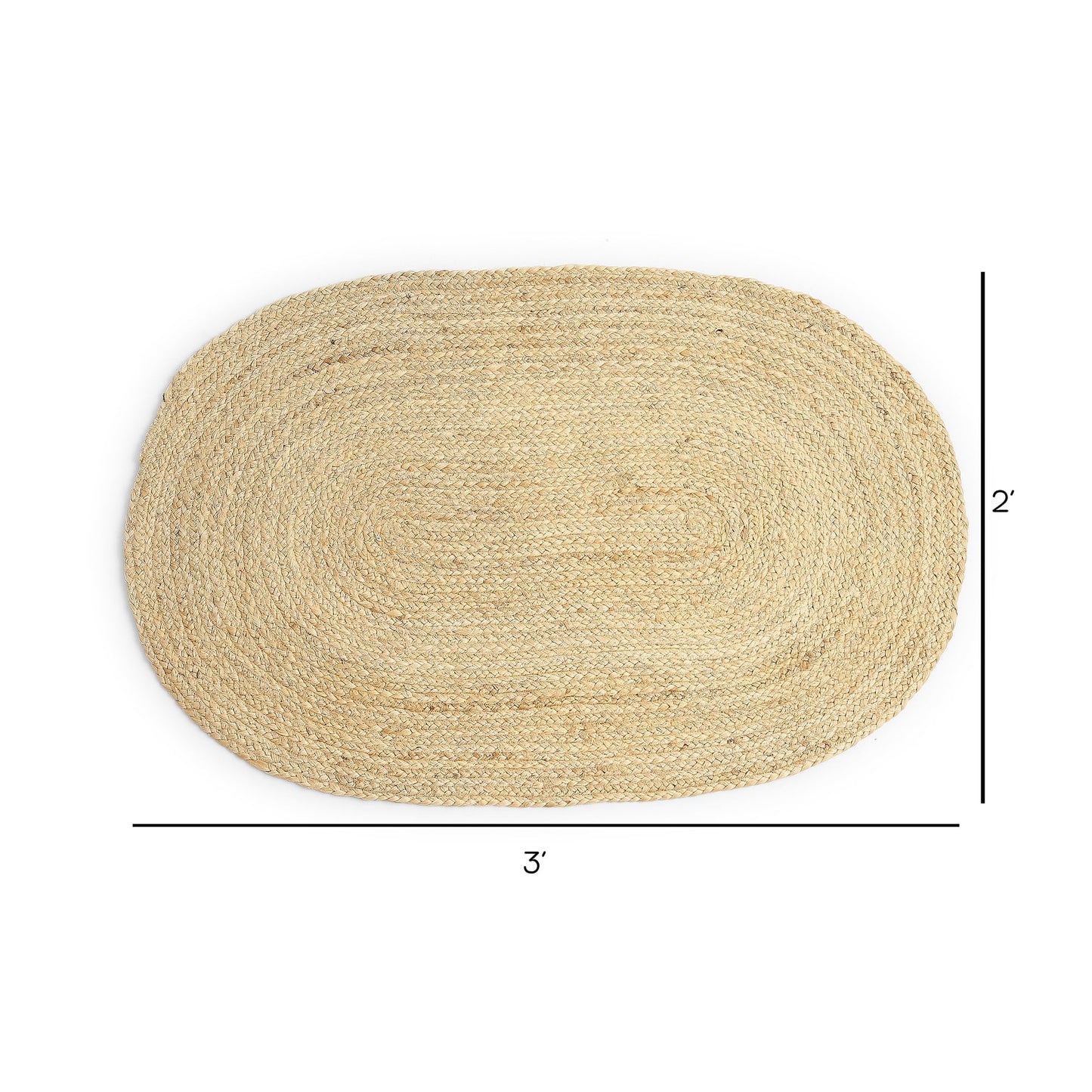 · REDEARTH · Oval Area Rug - 2'x3' Braided Natural Jute with Non-Skid Backing - Handwoven Boho Rug for Bedroom, Kitchen, Living Room - Farmhouse Aesthetic Home Decor - Durable Handmade Rug