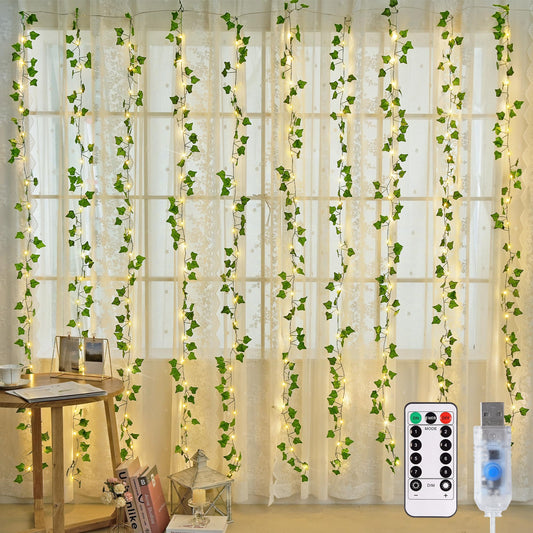 JMEXSUSS Vine Lights for Bedroom, 200 LED Vines Fairy Lights, Artificial Ivy Leaf Light for Wall Curtain Wedding Party Christmas Indoor Decor, 6.5ft x 6.5ft with Remote