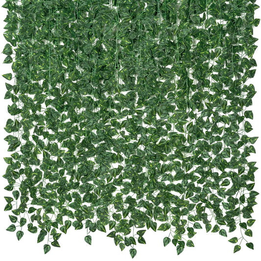 CQURE 14 Pack 98Ft Artificial Ivy Garland, Fake Vines UV Resistant Greenery Leaves Fake Plants Hanging Aesthetic Vines for Home Bedroom Party Garden Wall Room Decor