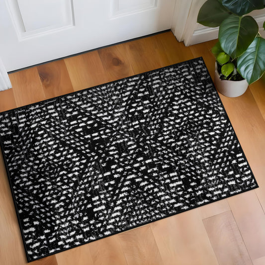 Rugshop Boho Black Tribal Area Rug 2x3 – Modern Indoor Carpet for Living Room, Bedroom, or Entryway – Non-Shedding, Low Pile Geometric Design 2' x 3'