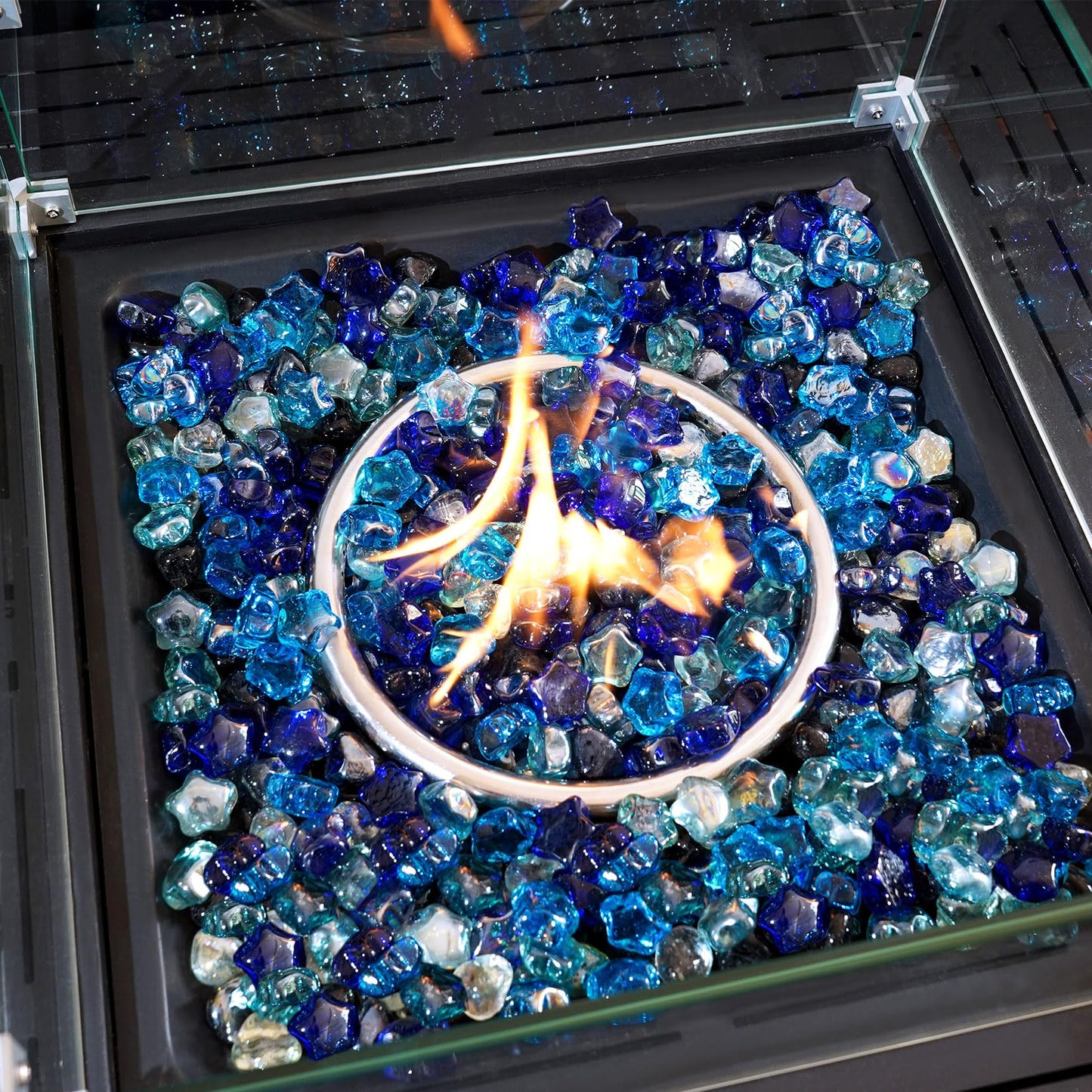 RUOJAS 5 LB Flat Glass Stone, Decorative Marbles for Vases, Stars Glass Gem for DIY Vase Fillers (Cobalt Blue, Ocean Blue, Crystal)