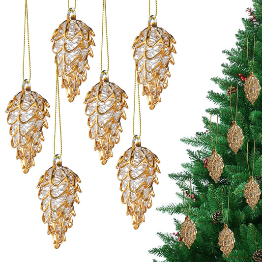 Spun Glass Pine Cone Christmas Ornaments for Tree, Crystal Pinecone Ornament Bulk for Christmas Tree, 2025 Blown Glass Home Decor Xmas Gift, Set of 6 Winter Decor