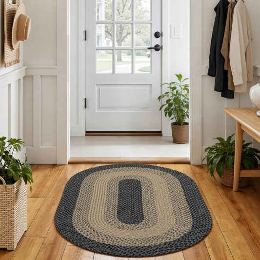 RCTJHOME 3x5 Oval Braided Area Rug, All-Season Farmhouse Rug for Living Room, Dining Room & Kitchen, Door Mat with Anti-Slip Pads for High Traffic Areas, Rope Rug Without Rubber, Brown with Black