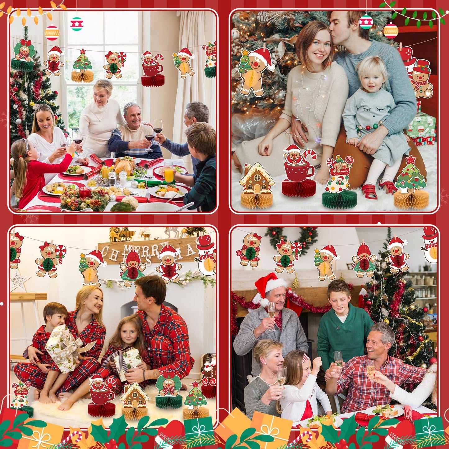 NatNarr 12PCS Christmas Table Centerpieces Gingerbread Christmas Decorations Honeycomb Centerpieces Xmas Party Decorations Snowman Table Toppers for Winter Holiday Party Supplies