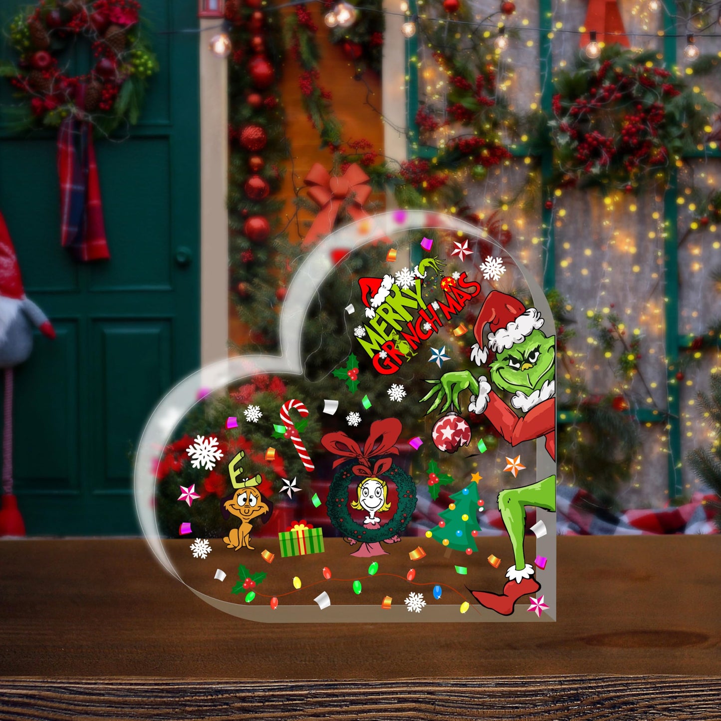 Christmas Heart-Shaped Acrylic Table Decor, Indoor Holiday Decorations for Office, Desk, Mantle, Shelf - Holiday Indoor Home Decor